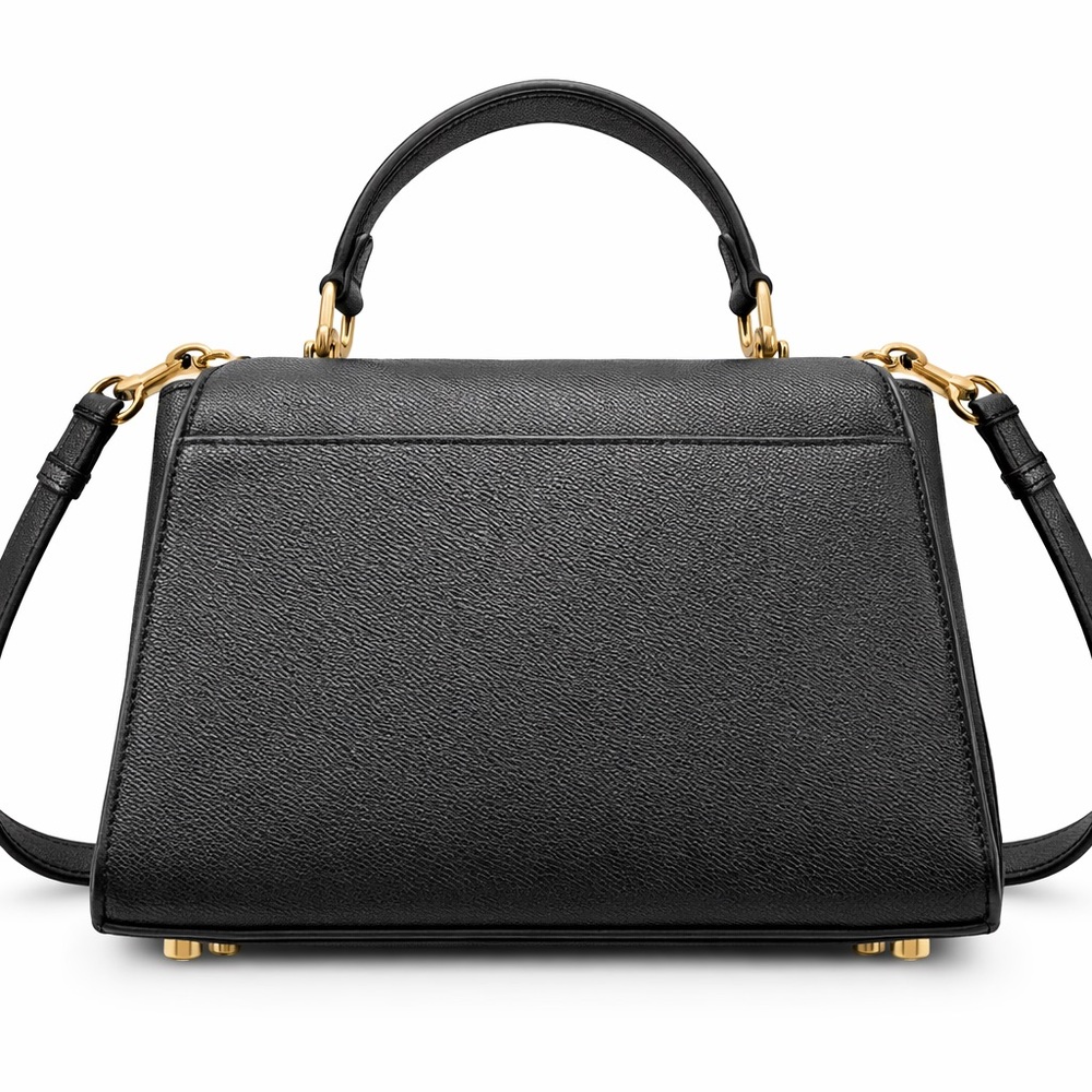 COACH Tilly Crossbody Top Handle Twist Lock Black Gold Leather Bag - Picture 3 of 5